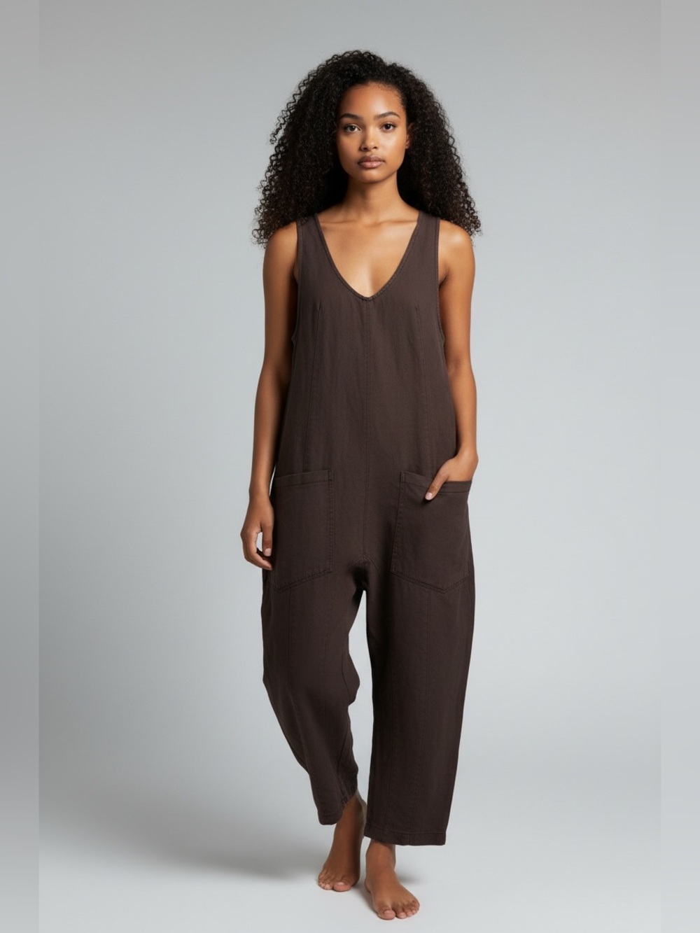 We The Free Sleeveless Brown V-Neck Jumpsuit